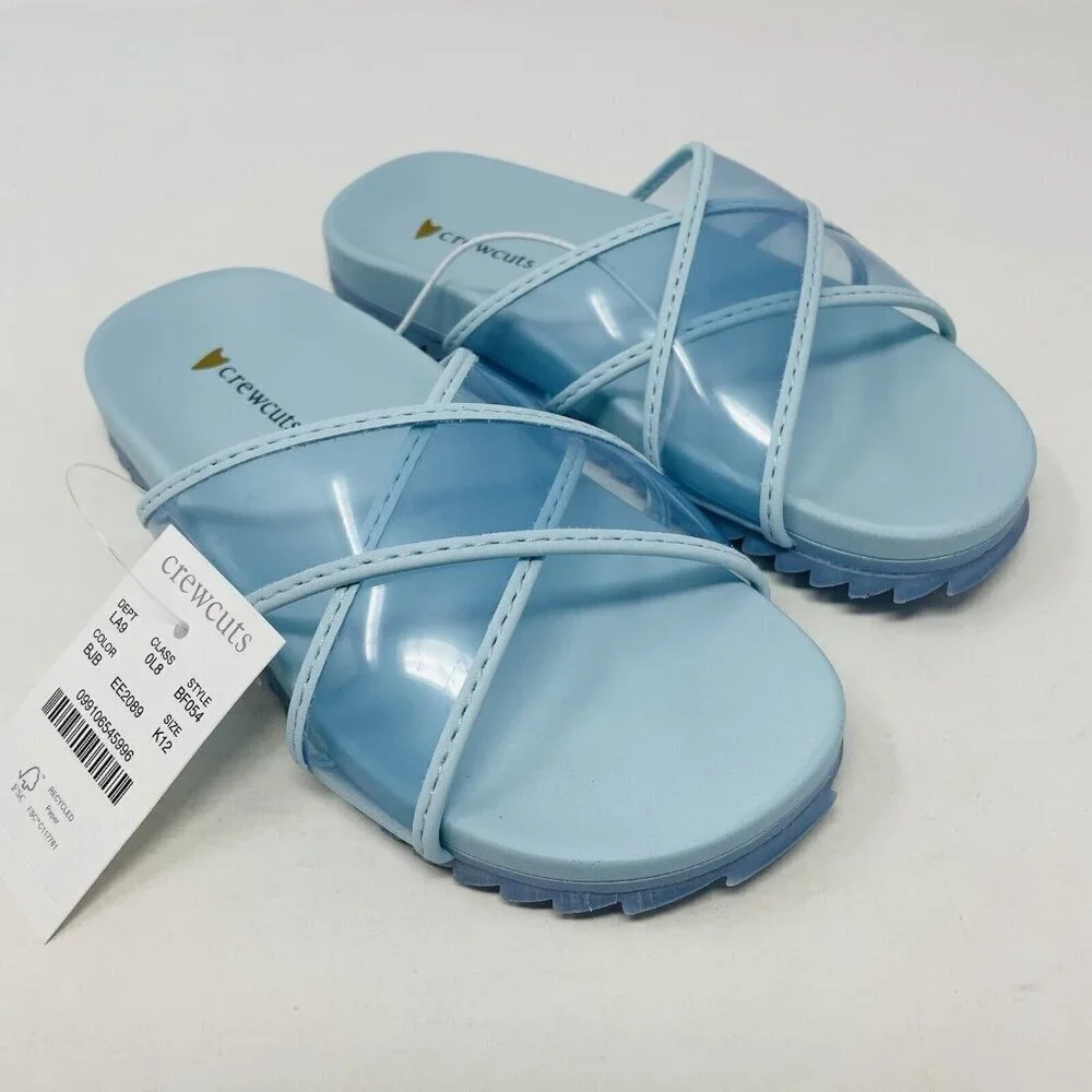 J Crew Crewcuts Little Girl K12 Slip On Pool Clear Jelly Sandals in Blue $45 223